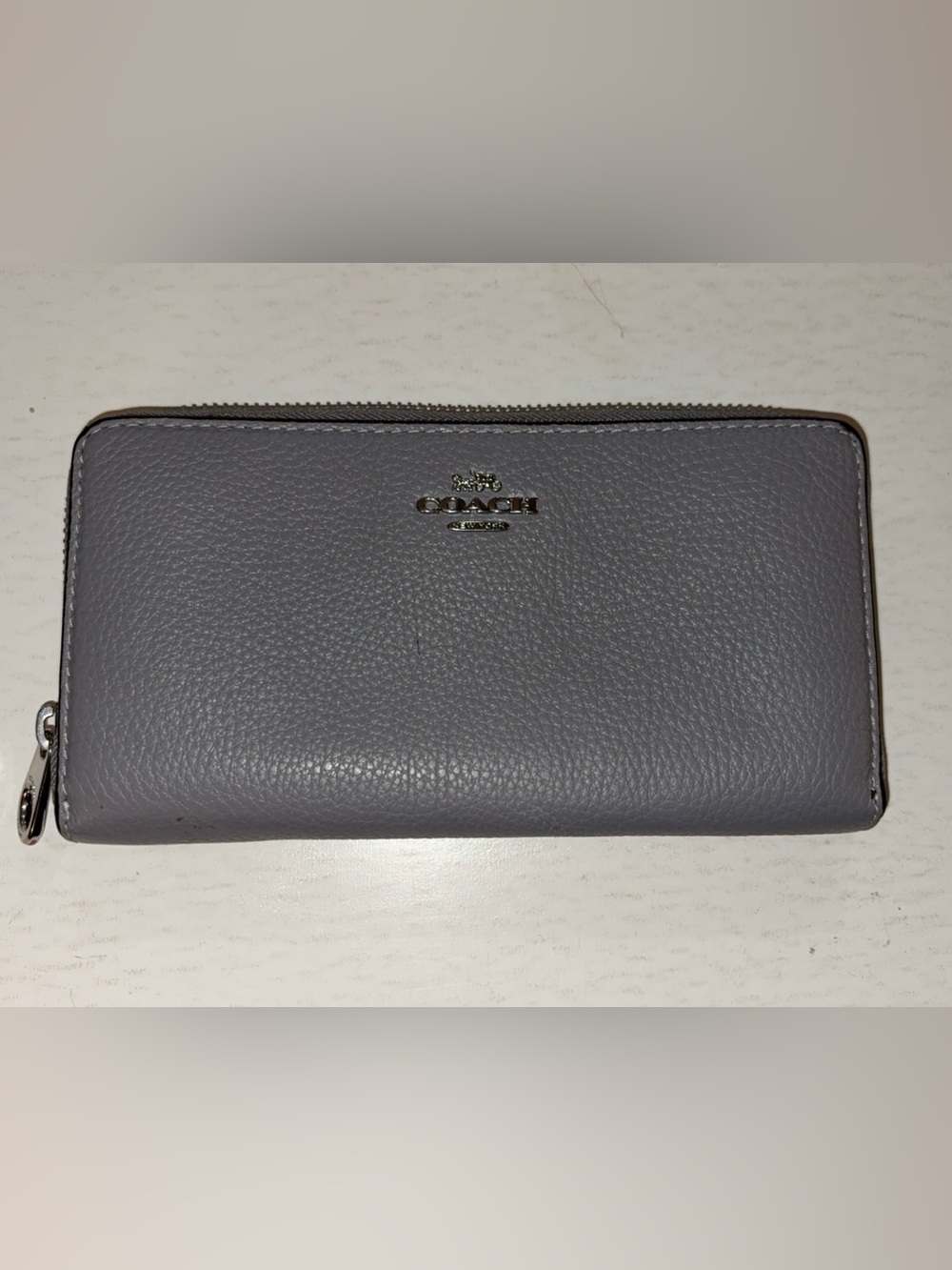 Coach Gray Pebbled Leather Long Zip Wallet with Silver Hardware EUC